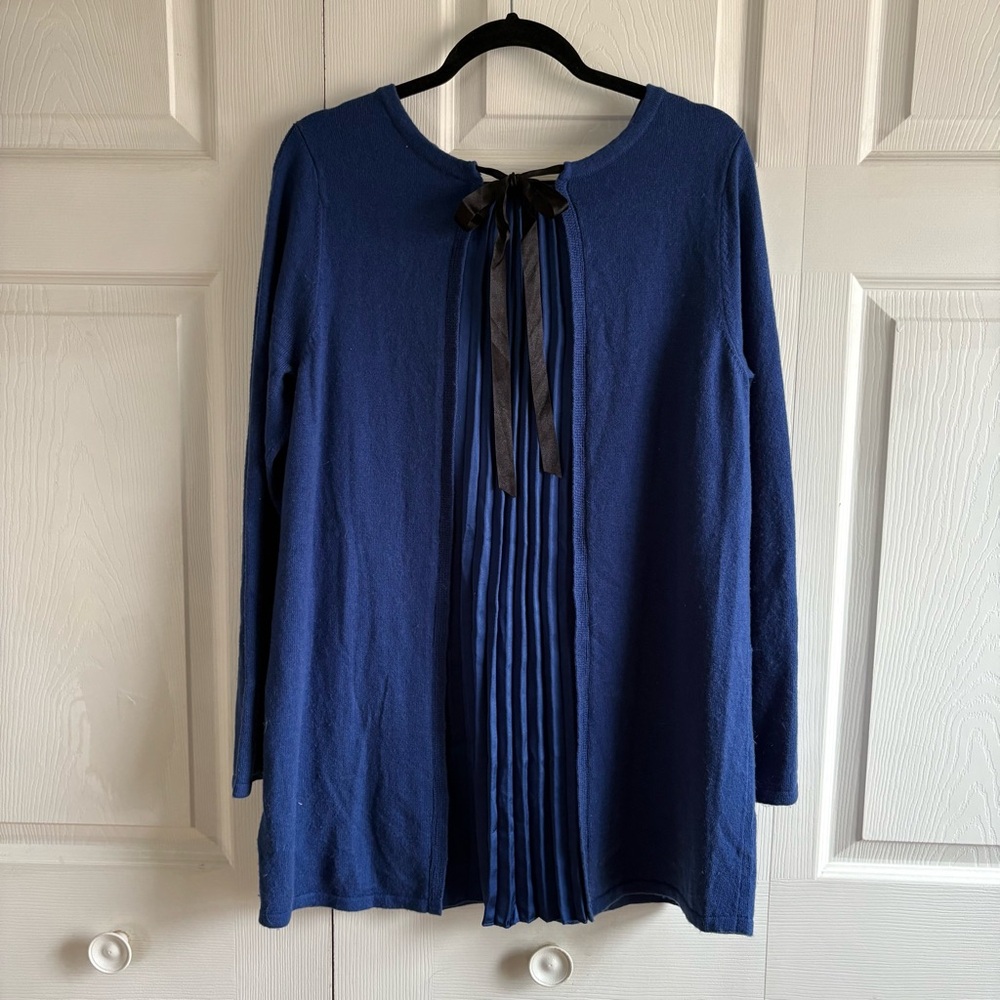 Soft Surroundings M Royal Blue Wool Blend Boho Tunic Sweater‎ Top Pleated Back